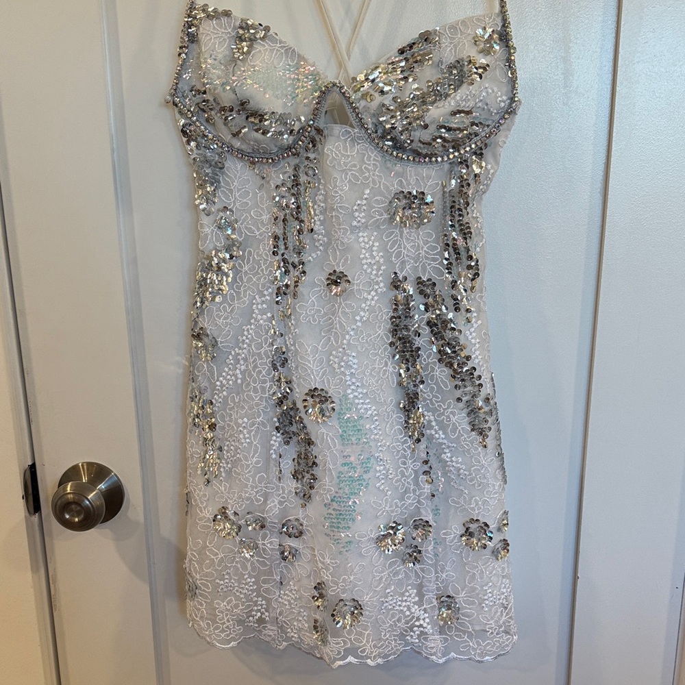 For Love & Lemons Silver Sequin Mini Dress - Picture 5 of 15